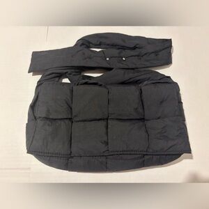 Stylish Black Quilted Shoulder Bag Nylon Magnetic Snap Closure